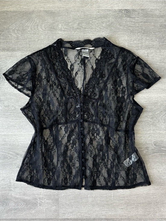 Nygard Collection Tops - Nygard Sheer Black Lace Button-Front and beaded sheer Blouse whimsigoth